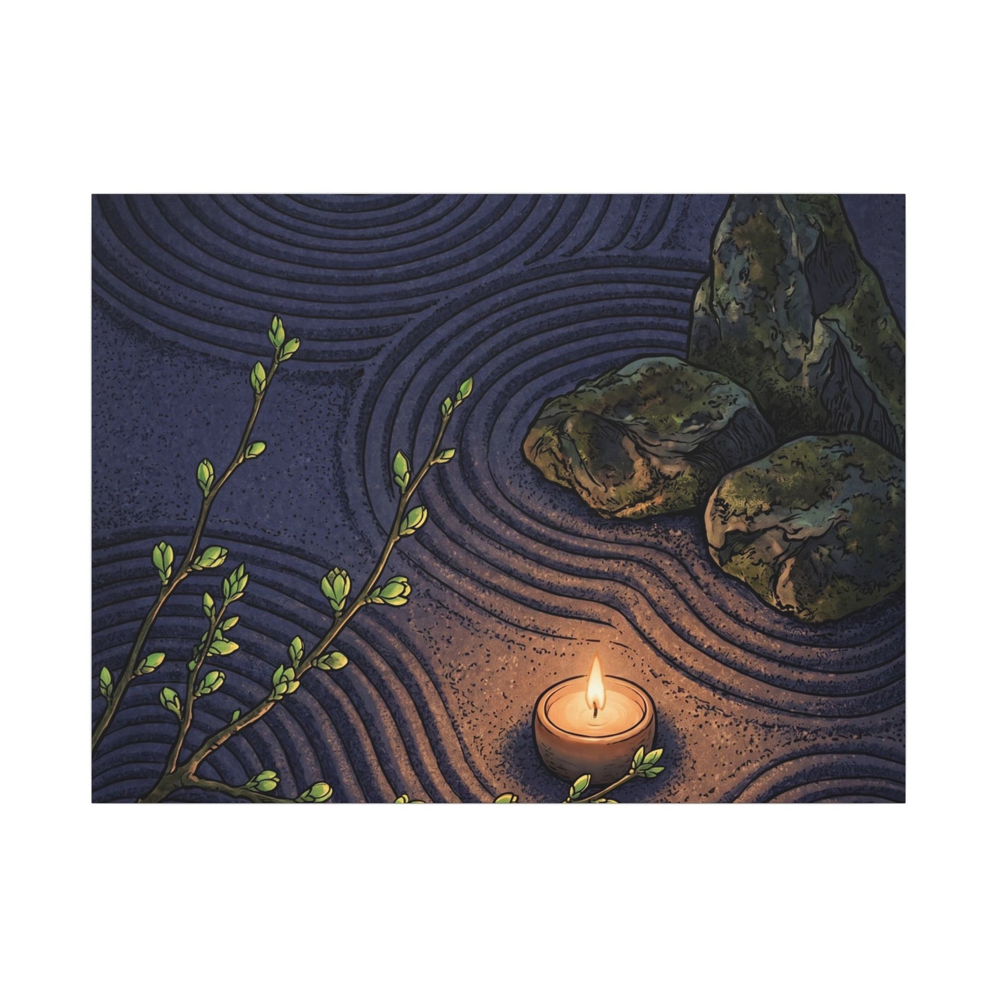 Mono No Aware Rock Garden Canvas Art - Zen Ukiyo E Inspired