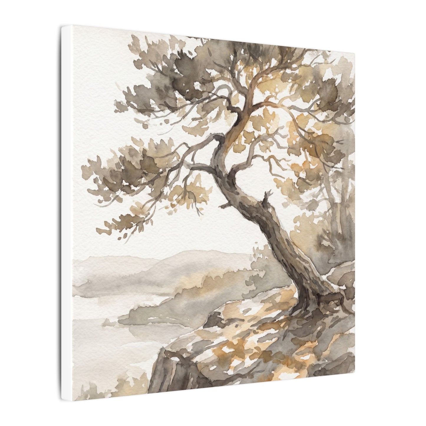 Pine Tree Watercolor Canvas Art | Elegant Japandi Art