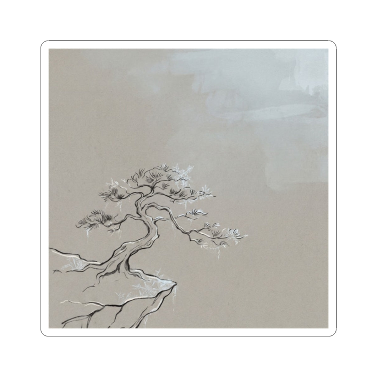 Pine Tree Minimal Line Sticker | Elegant Japandi Art Art Print