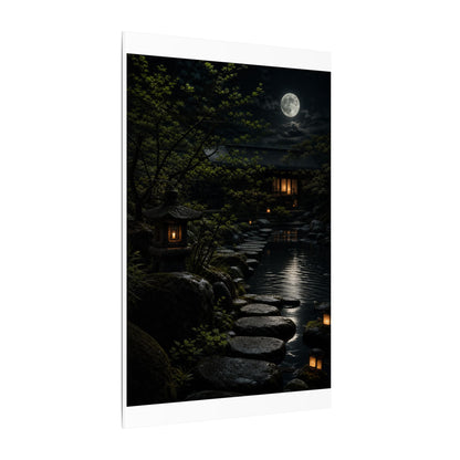 Moonlit Garden Shadow Zen Canvas Art | Sophisticated Dark Japandi Art