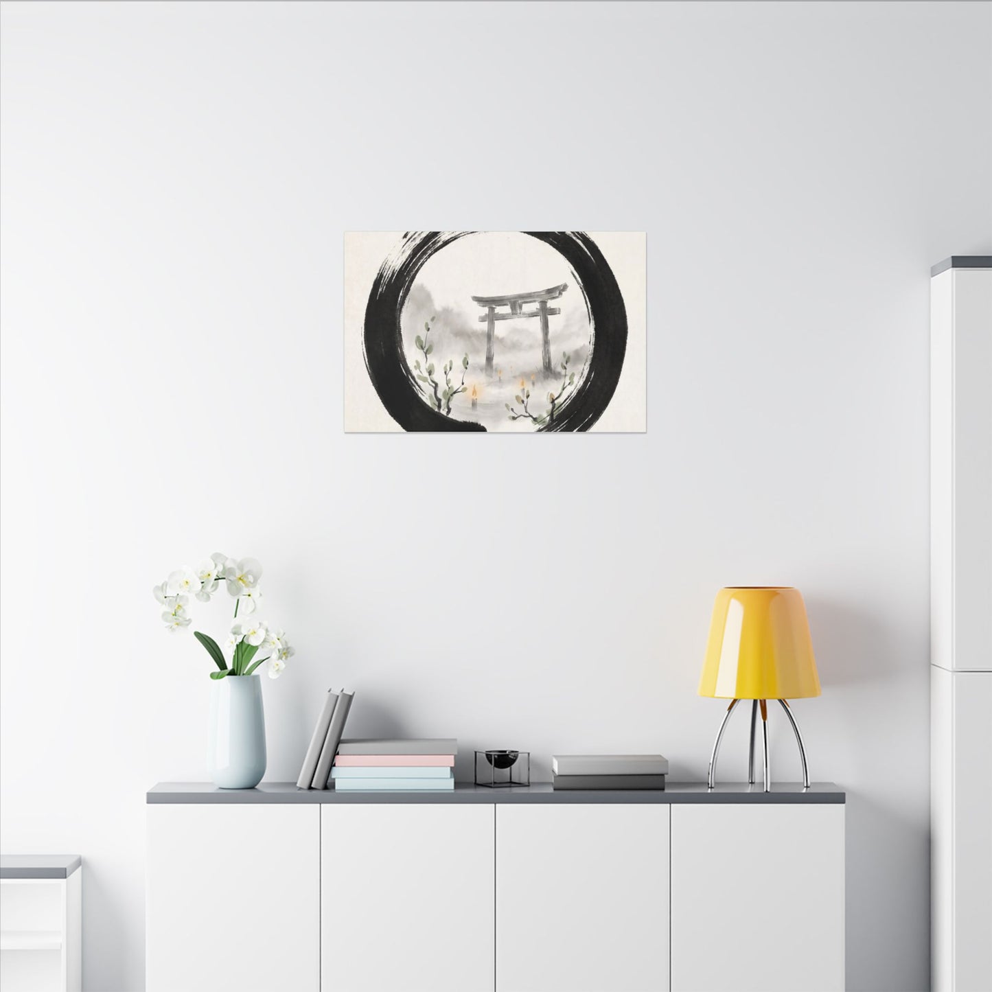 Spring Torii Gate Enso Canvas Art | Tranquil Decor