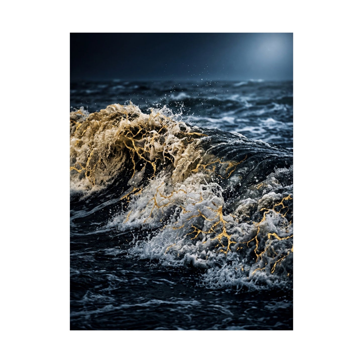 Beautiful Ocean Wave Wall Art Print - Gold Vein Kintsugi