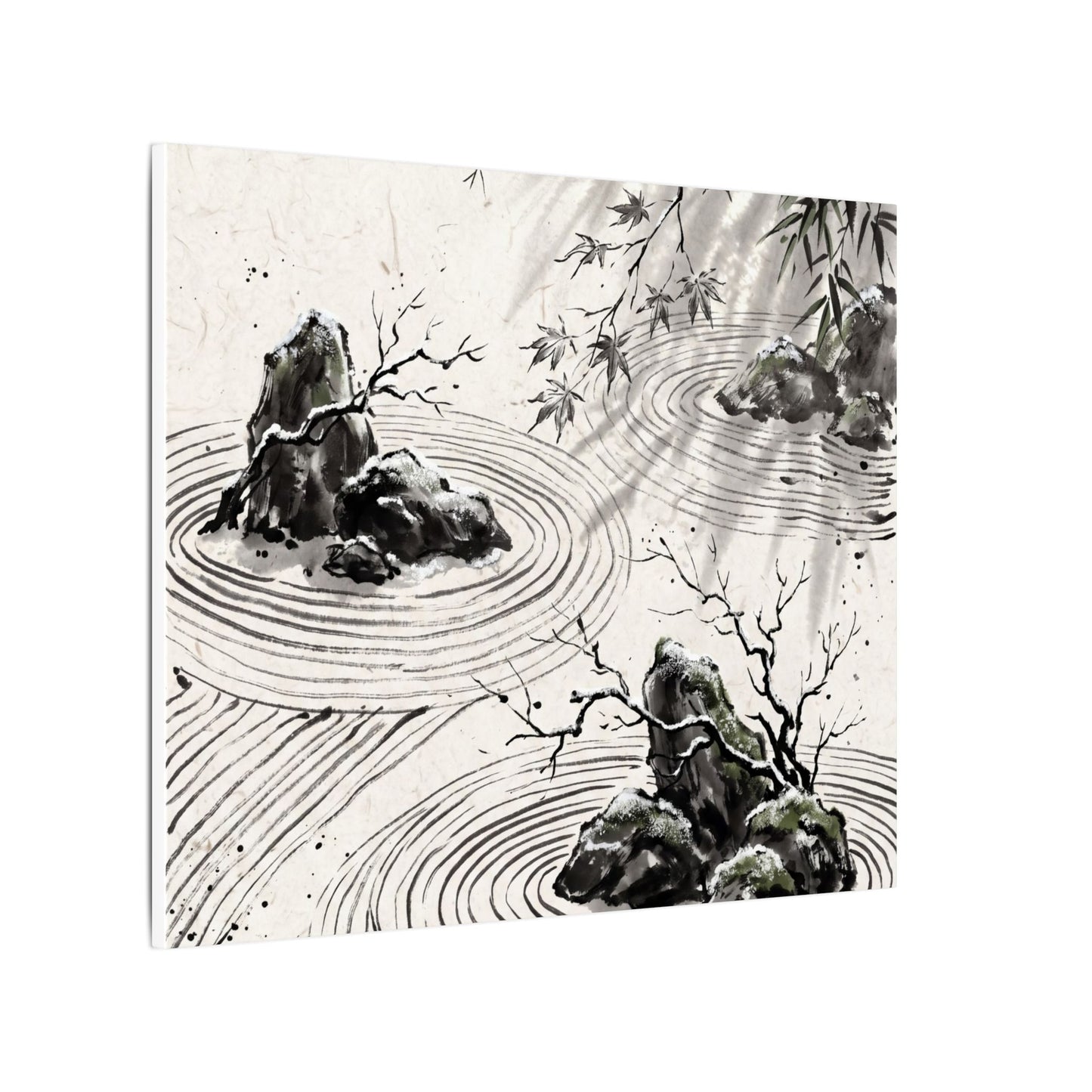 Rock Garden Canvas Art | Winter Zen Sumi E Art