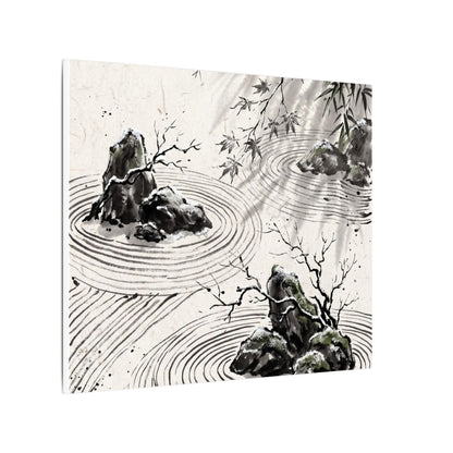 Rock Garden Canvas Art | Winter Zen Sumi E Art