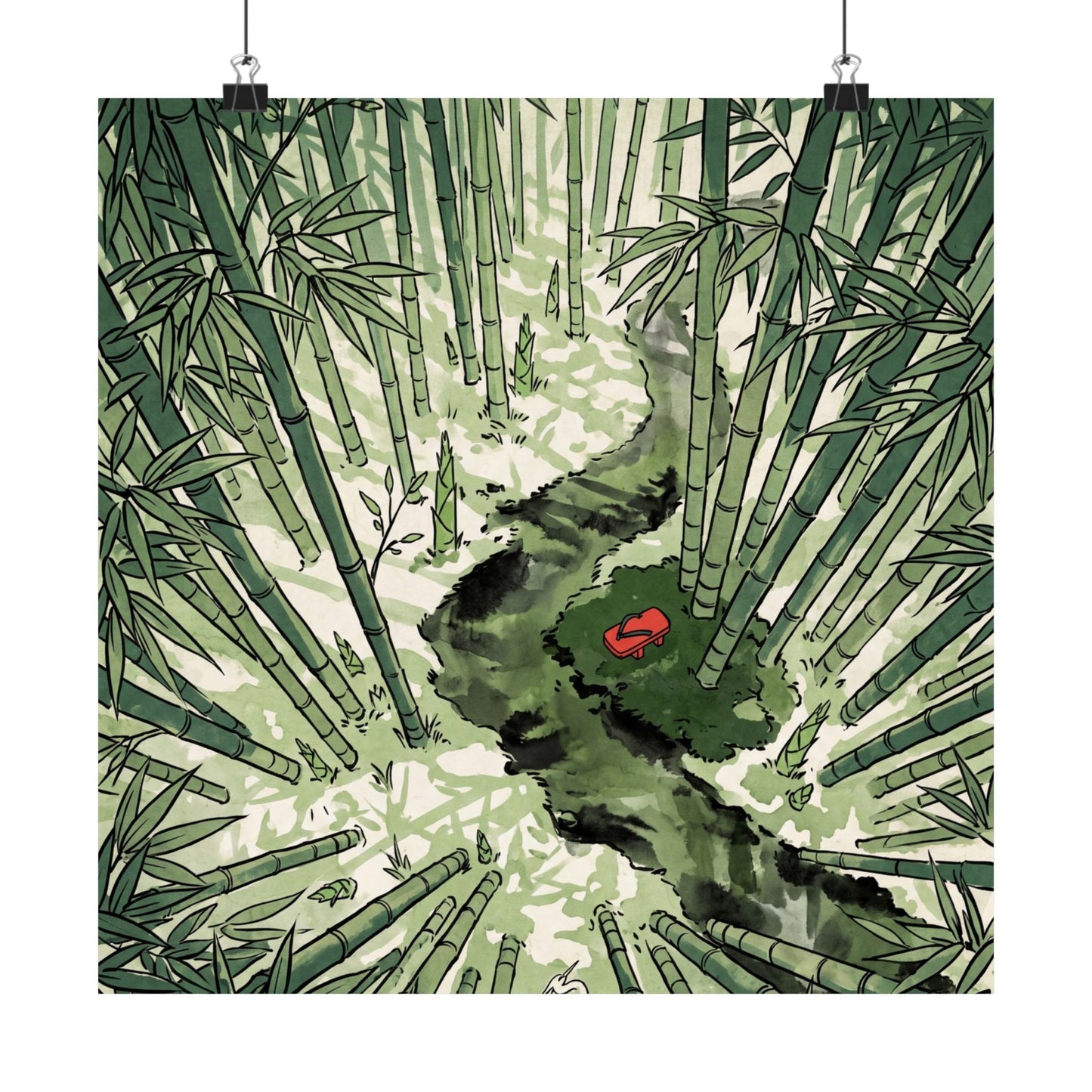Zen Bamboo Grove in Overcast | Ukiyo E Inspired Wall Art Print