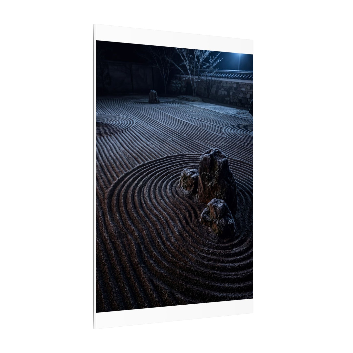 Moonlight Rock Garden Canvas Art - Dark Japandi Seijaku