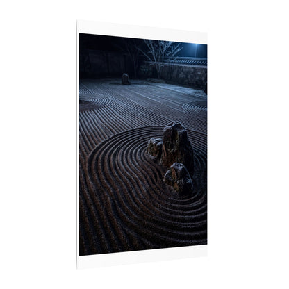 Moonlight Rock Garden Canvas Art - Dark Japandi Seijaku