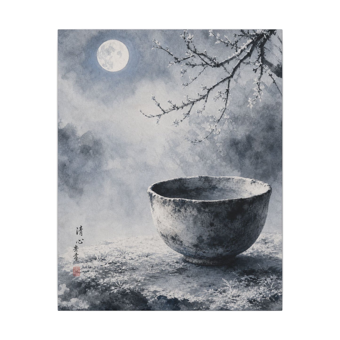 Seijaku Ceramic Bowl Canvas Art - Zen Sumi E