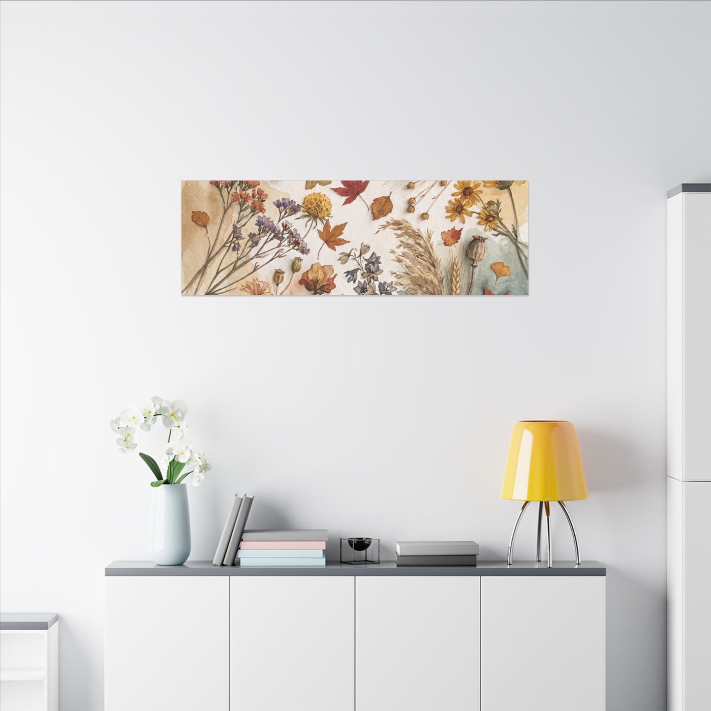 Dried Flowers Canvas Art | Autumn Japandi Watercolor Art