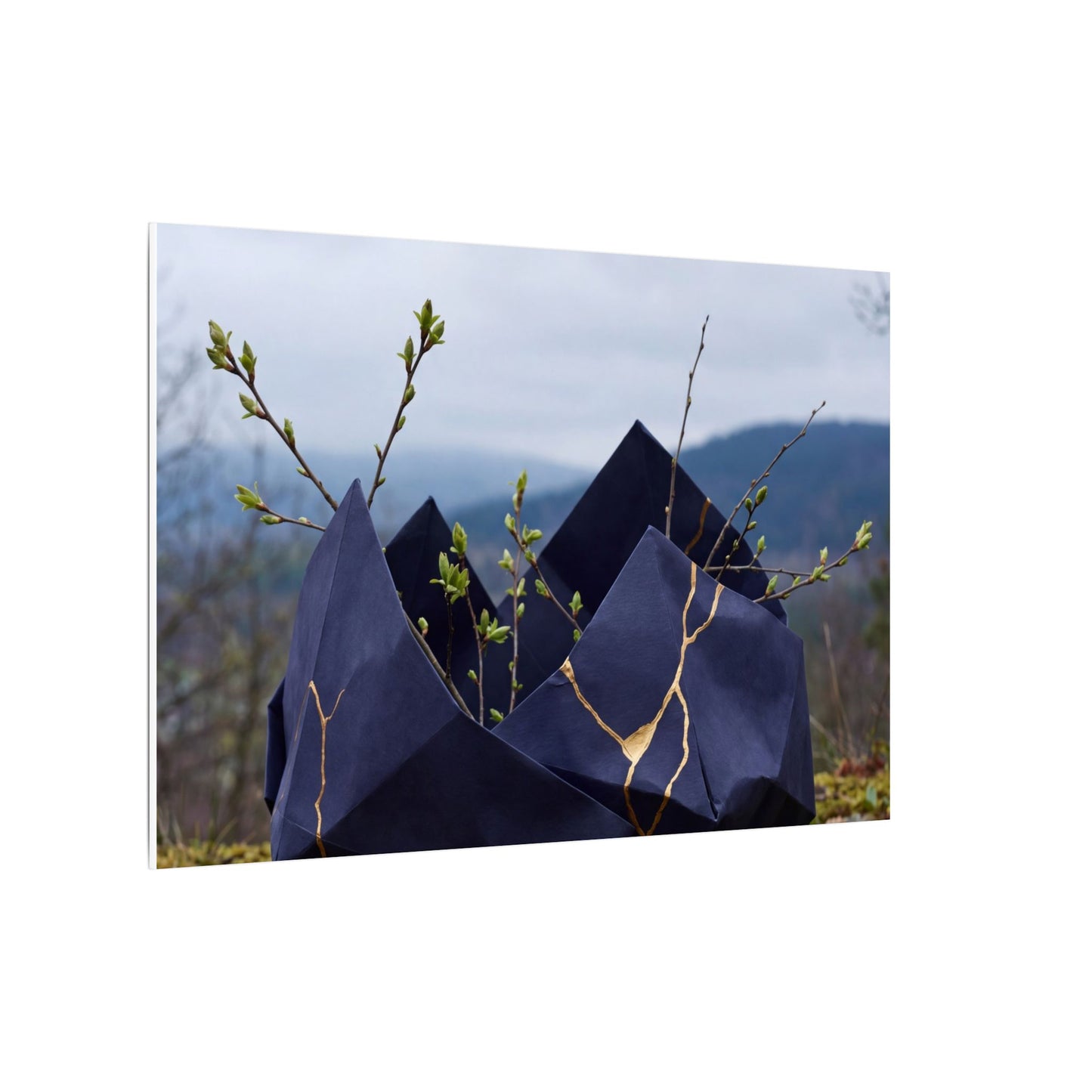 Paper Fold Canvas Art | Spring Kintsugi Gold Repair Art