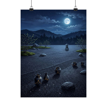 Moonlit Garden Wall Art Print | Spring Kintsugi Gold Repair Art