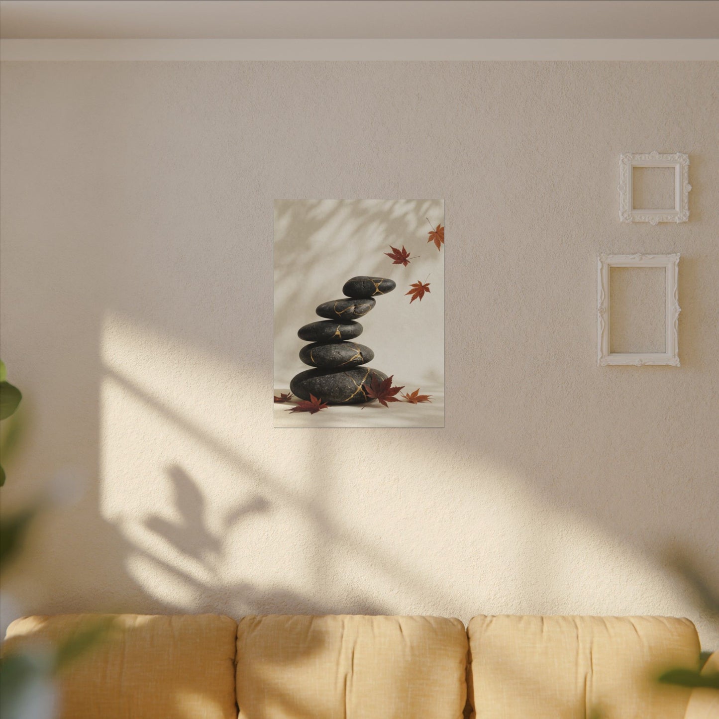 Kintsugi River Stones in Dappled | Crackle Gold Canvas Art