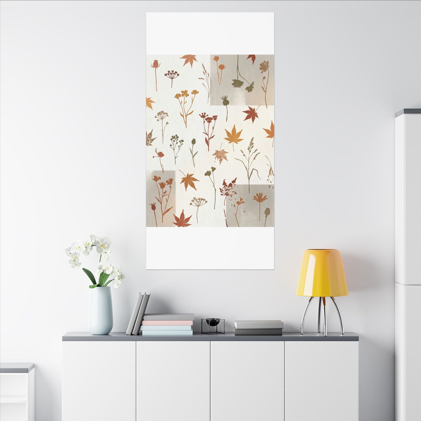 Autumn Dried Flowers Japanese Pattern Canvas Art | Elegant Decor