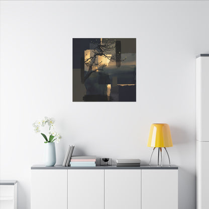 Golden Hour Pine Tree Canvas Art - Dark Japandi Kanso