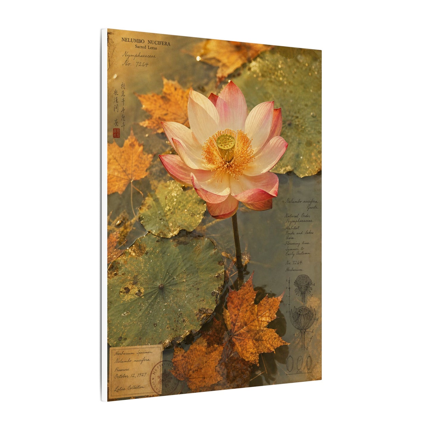Autumn Lotus Flower Herbarium Canvas Art | Rustic Decor