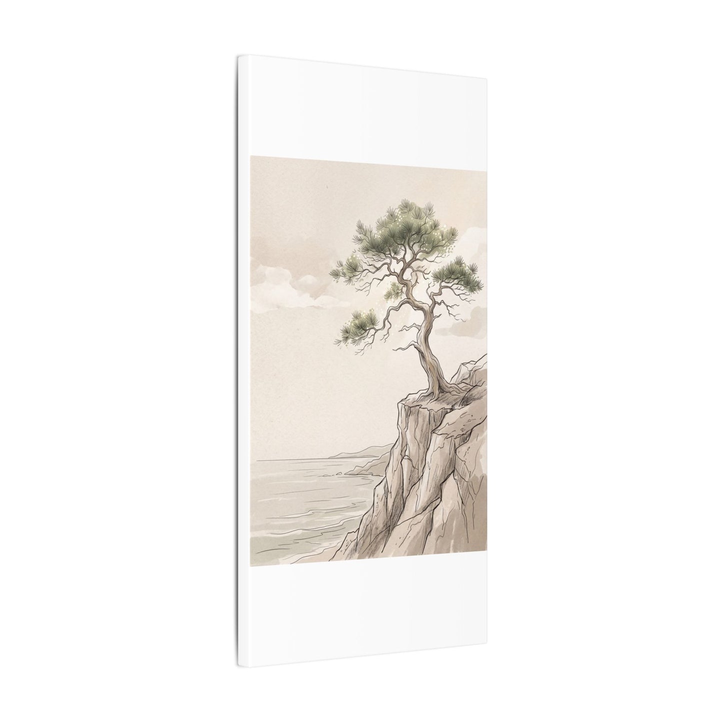 Japandi Pine Tree in Dappled | Minimal Line Canvas Art