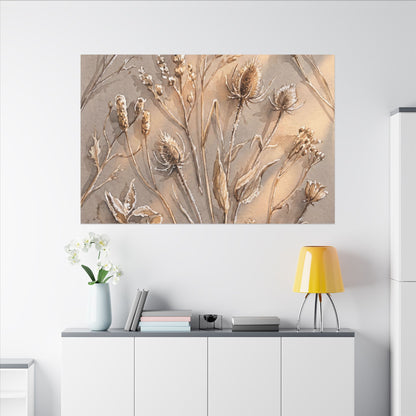 Japandi Dried Flowers in Golden Hour | Watercolor Canvas Art