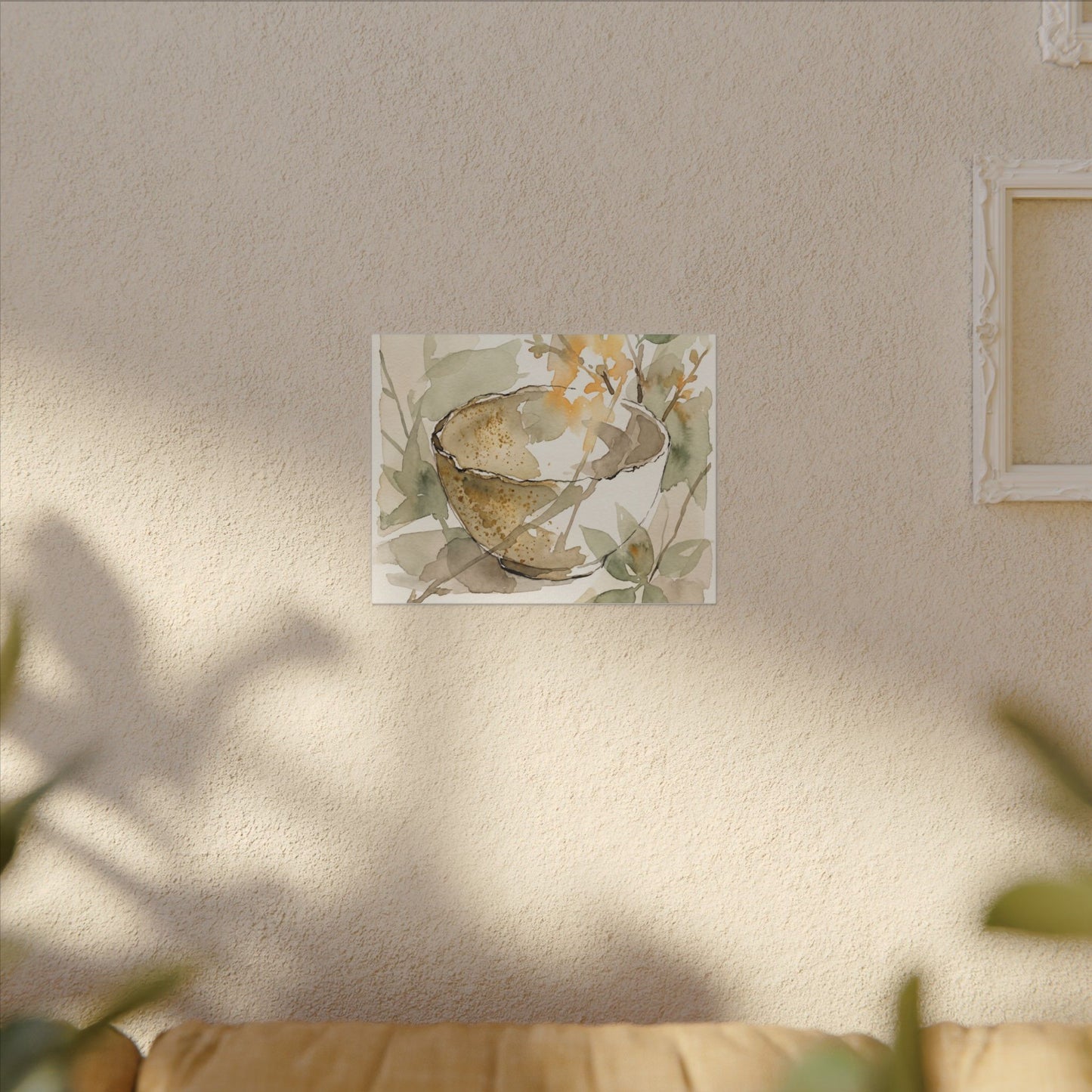 Spring Ceramic Bowl Watercolor Canvas Art | Neutral Decor