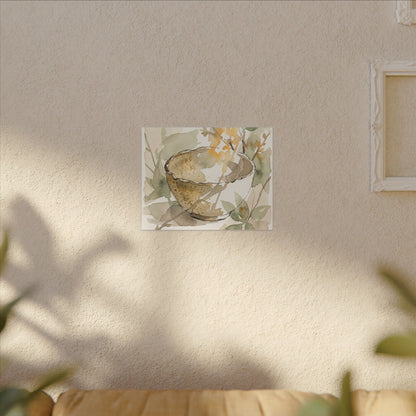 Spring Ceramic Bowl Watercolor Canvas Art | Neutral Decor