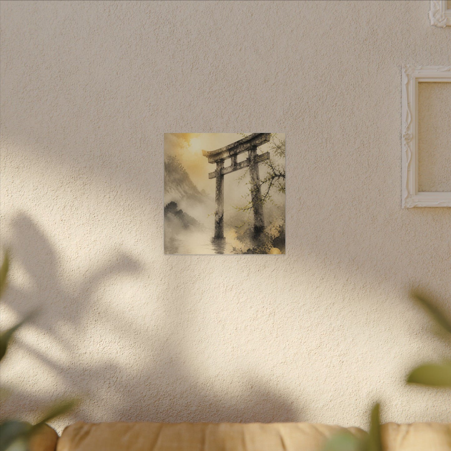 Spring Torii Gate Sumi E Canvas Art | Tranquil Decor