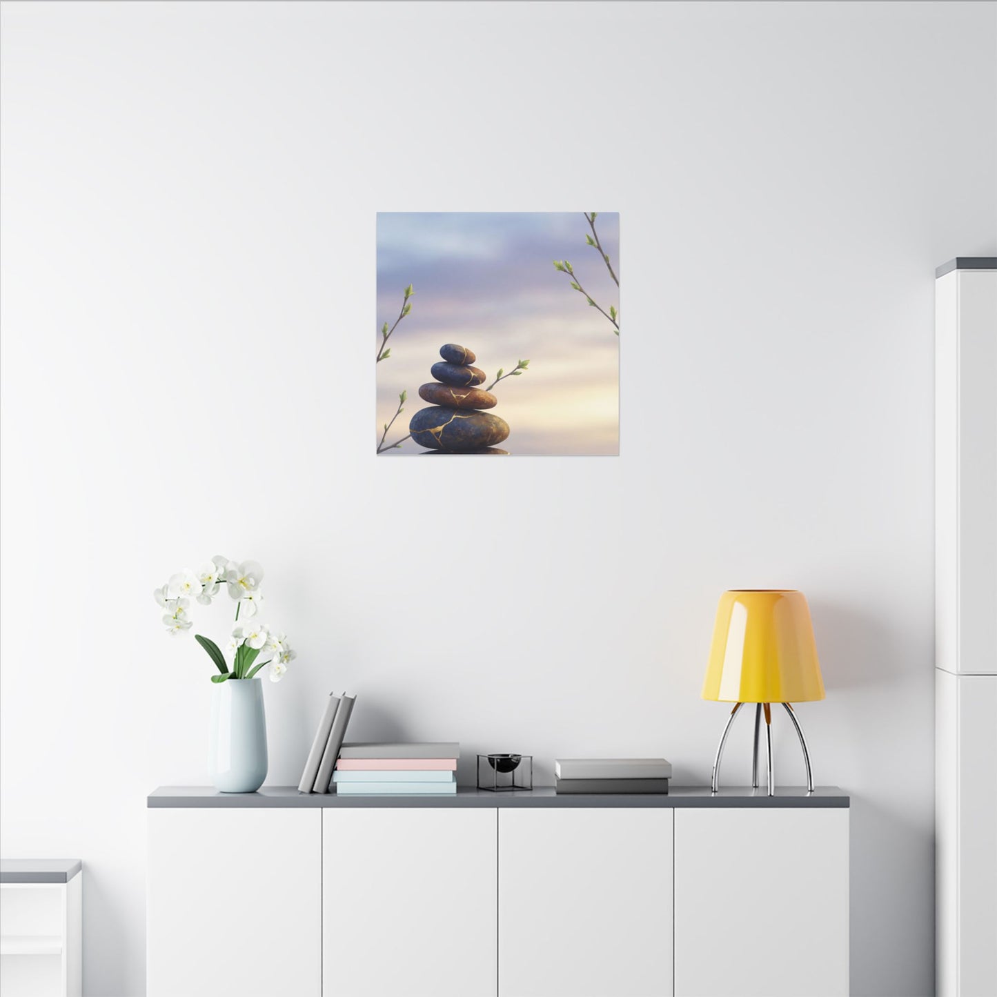 Spring River Stones Gold Vein Canvas Art | Philosophical Decor