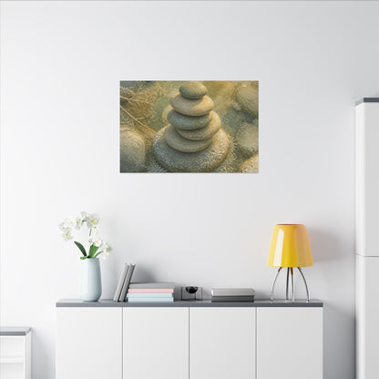 River Stones Watercolor Canvas Art | Elegant Japandi Art