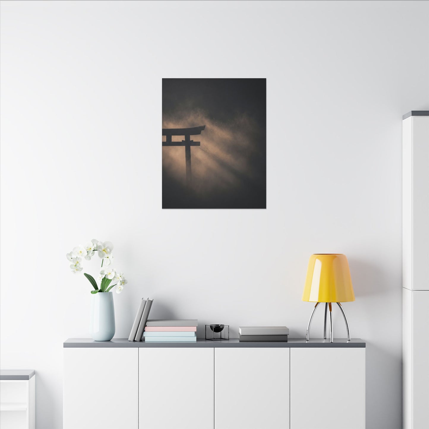 Torii Gate Shadow Zen Canvas Art | Bold Dark Japandi Art