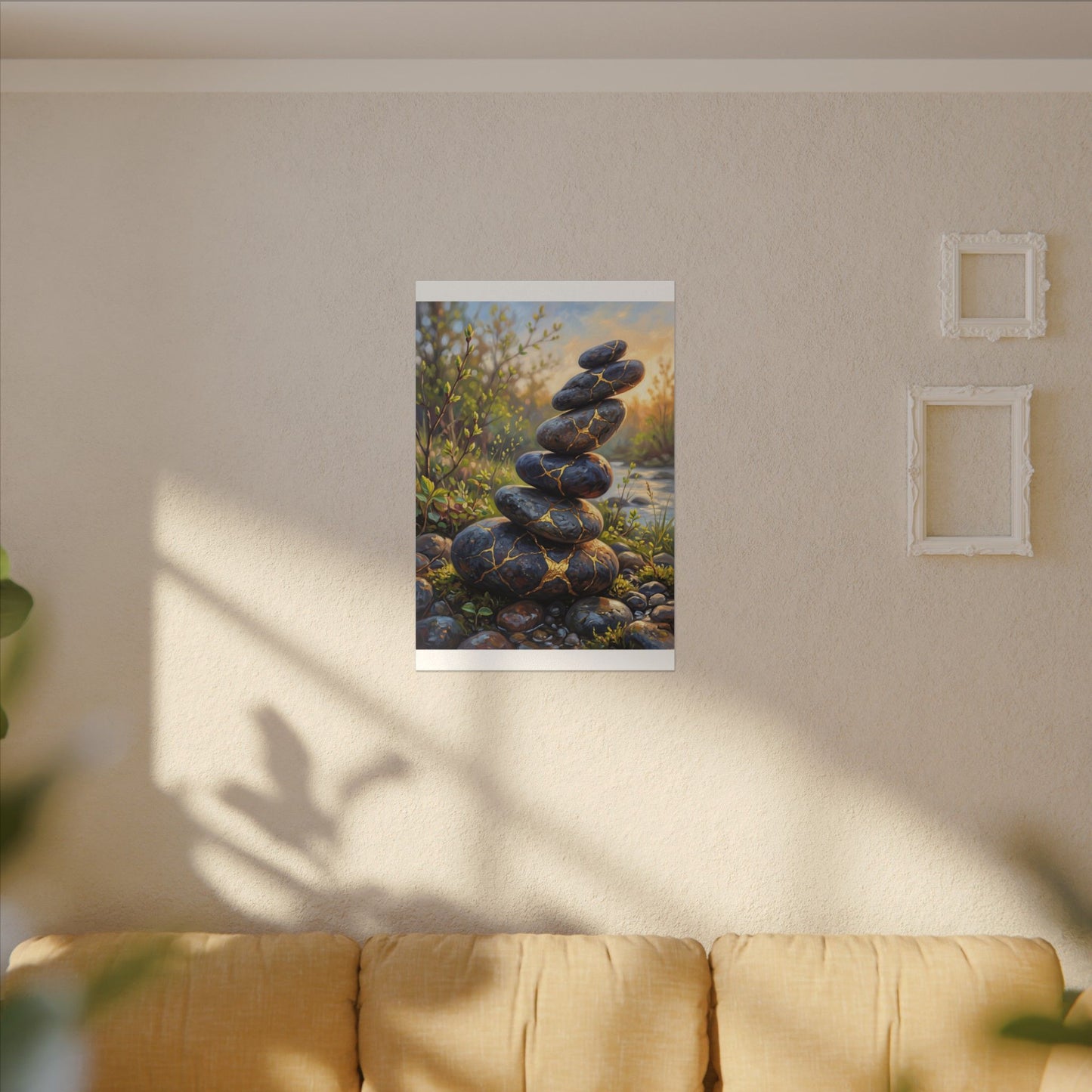 Spring River Stones Gold Repair Canvas Art | Healing Decor