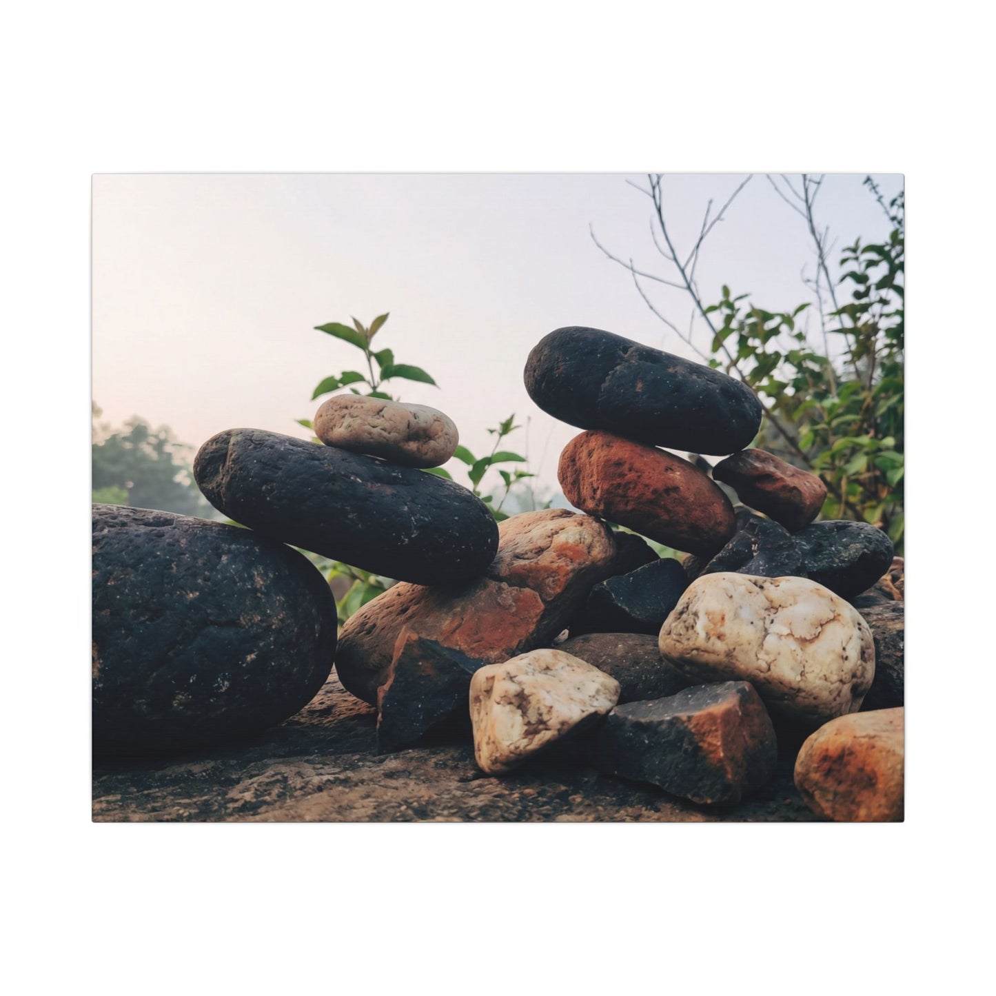 River Stones Canvas Art | Spring Kintsugi Broken Beauty Art
