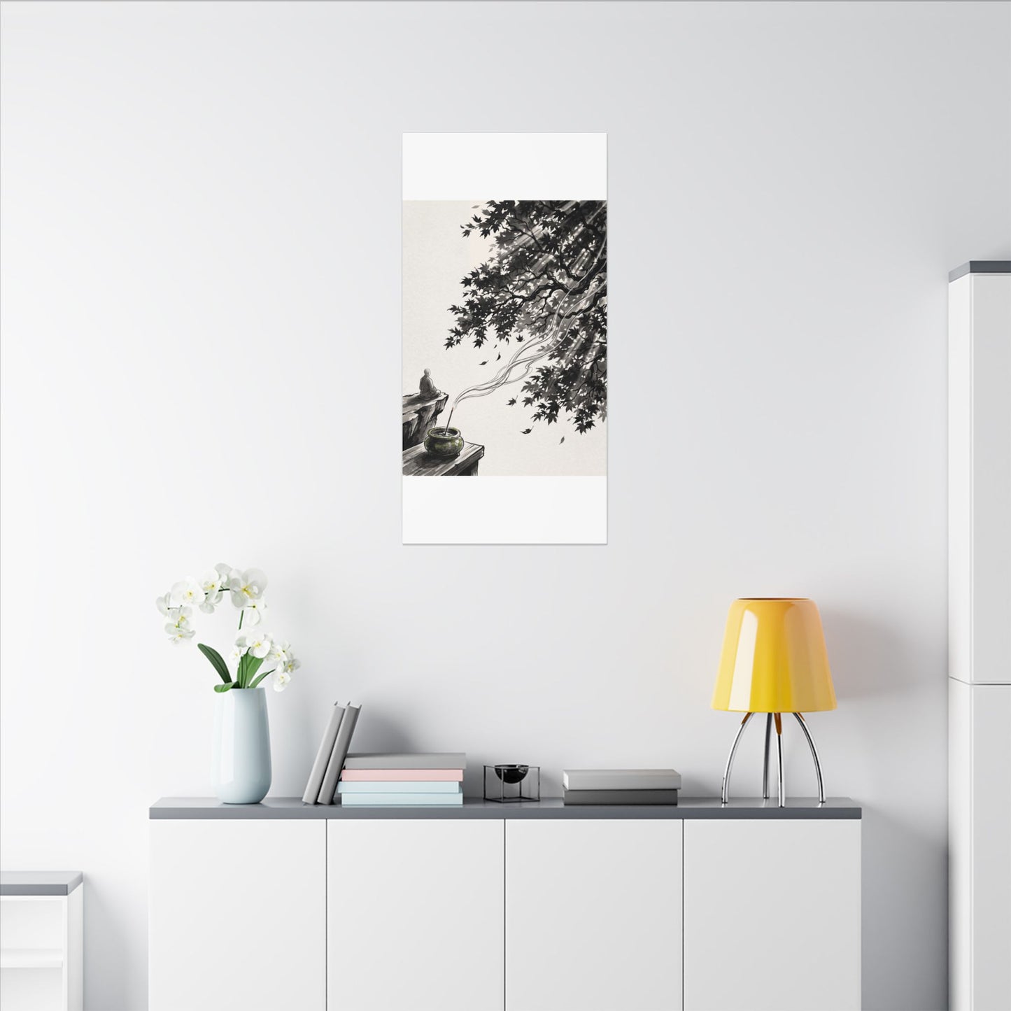 Serene Incense Smoke Canvas Art - Ukiyo E Inspired Zen