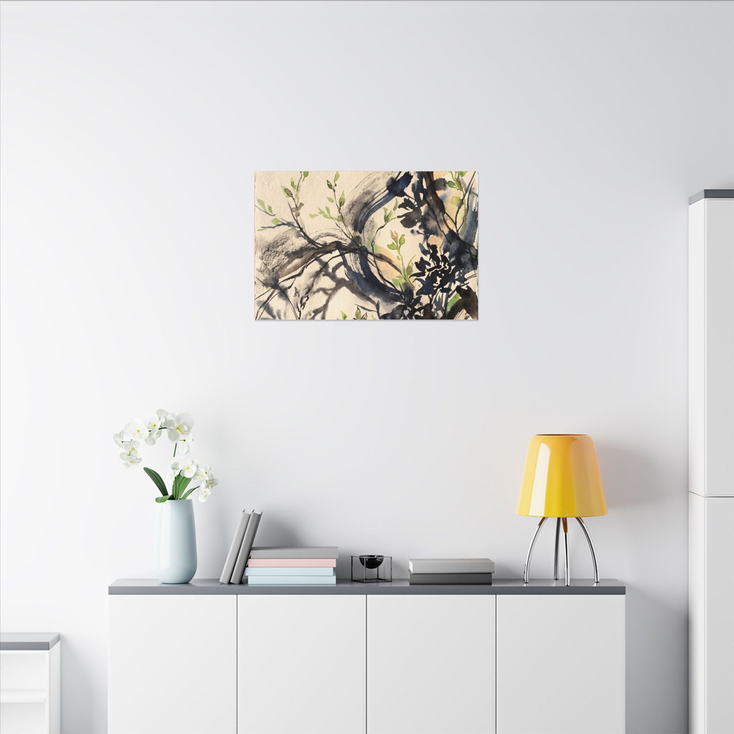 Ma Shadow Play Canvas Art - Dark Japandi Charcoal Ink
