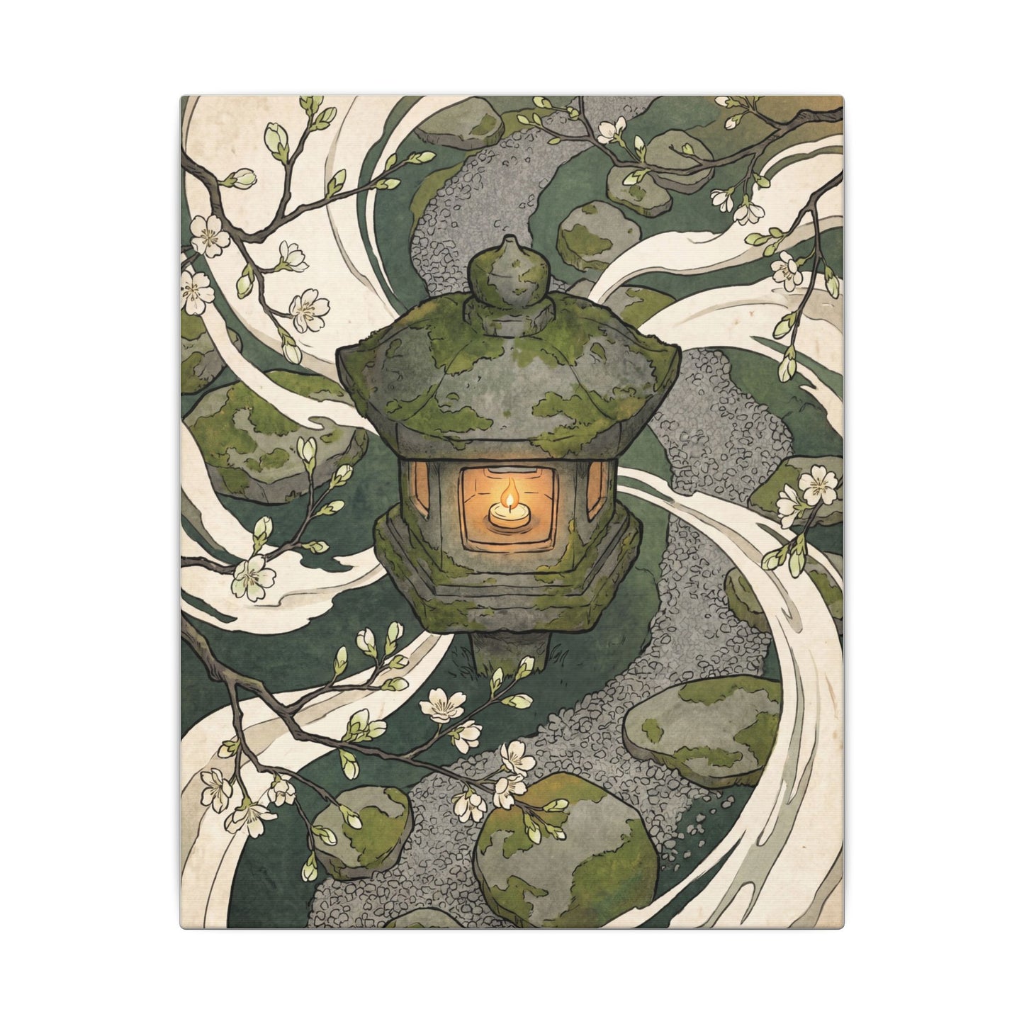 Zen Stone Lantern in Candlelight | Ukiyo E Inspired Canvas Art