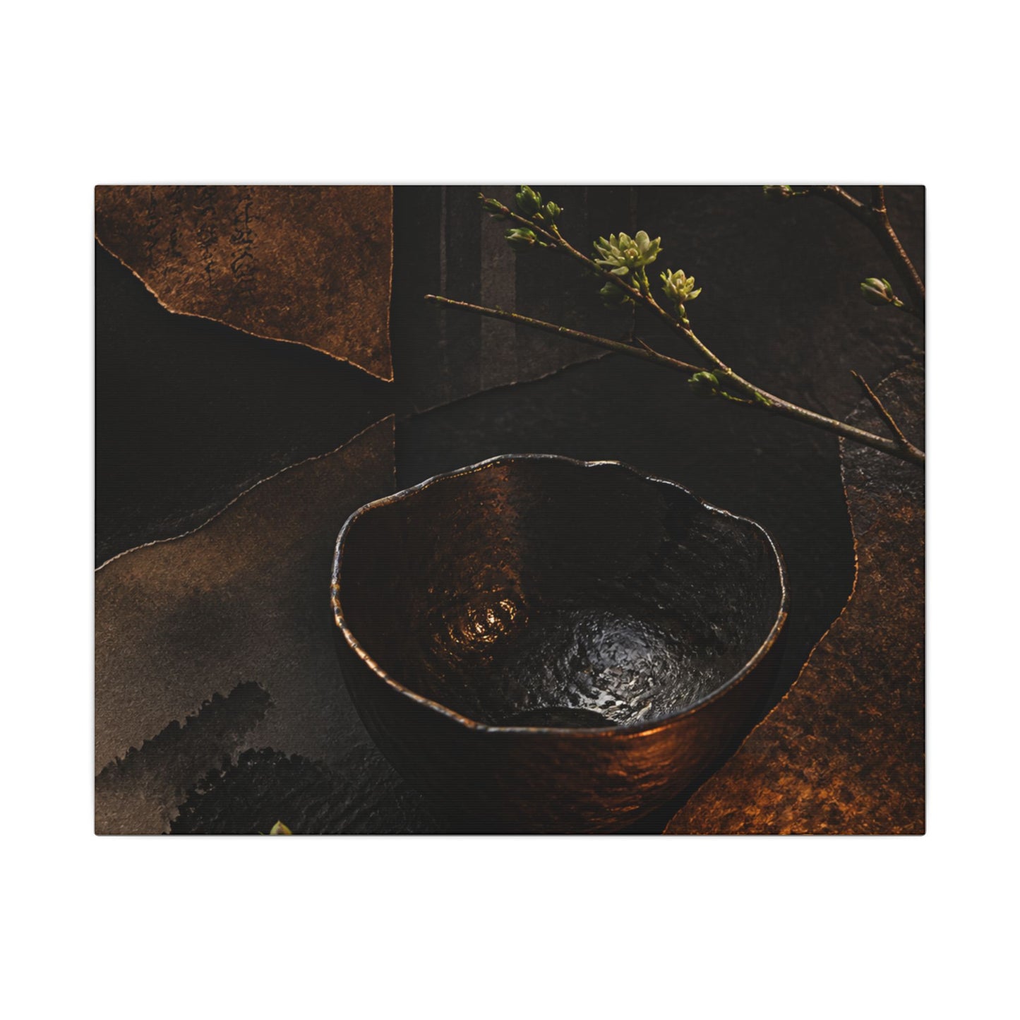 Atmospheric Ceramic Bowl Canvas Art - Shadow Zen Dark Japandi