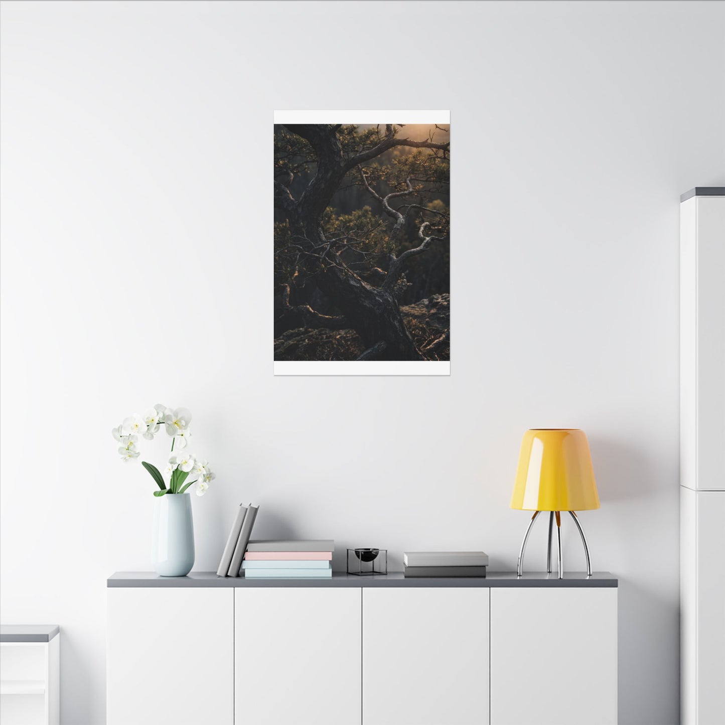 Moody Pine Tree Canvas Art - Moody Minimal Dark Japandi