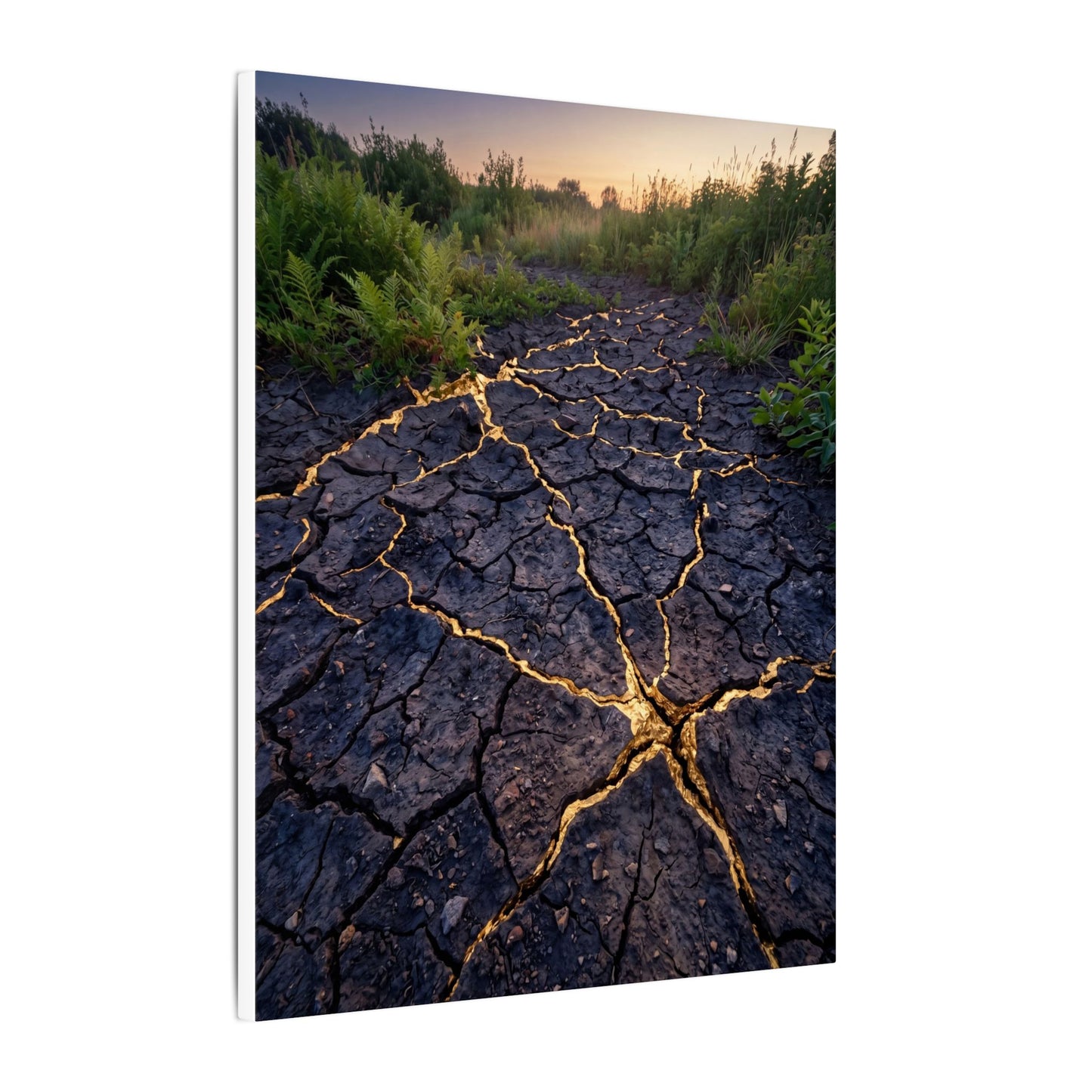 Cracked Earth Canvas Art | Summer Kintsugi Crackle Gold Art