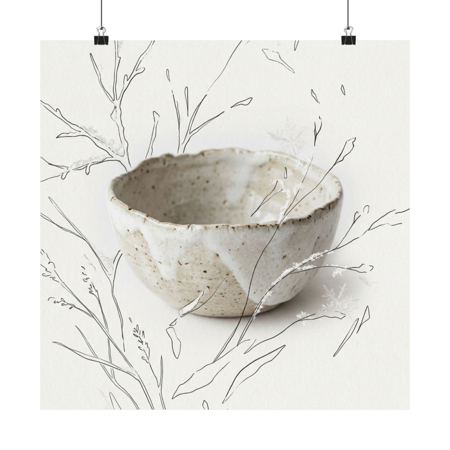 Japandi Ceramic Bowl in Overcast | Minimal Line Wall Art Print