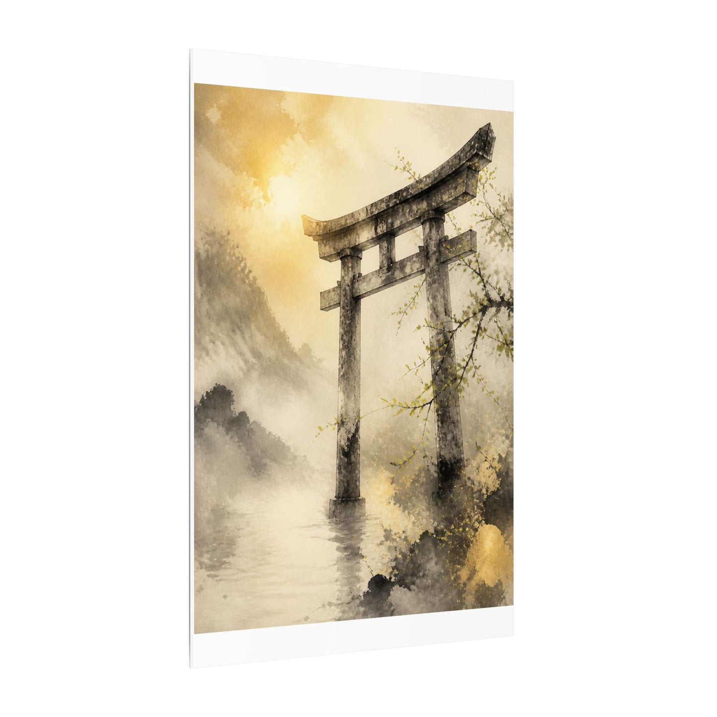 Spring Torii Gate Sumi E Canvas Art | Tranquil Decor