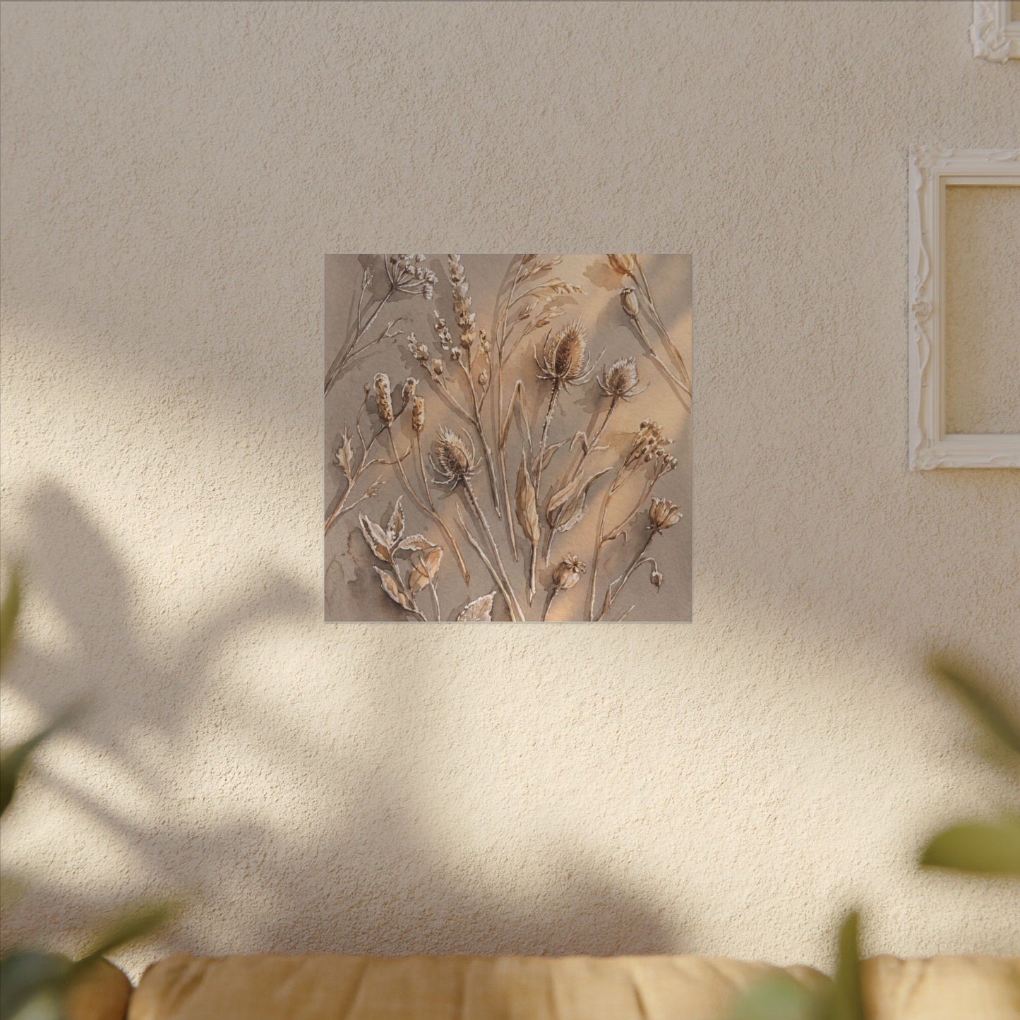 Japandi Dried Flowers in Golden Hour | Watercolor Canvas Art