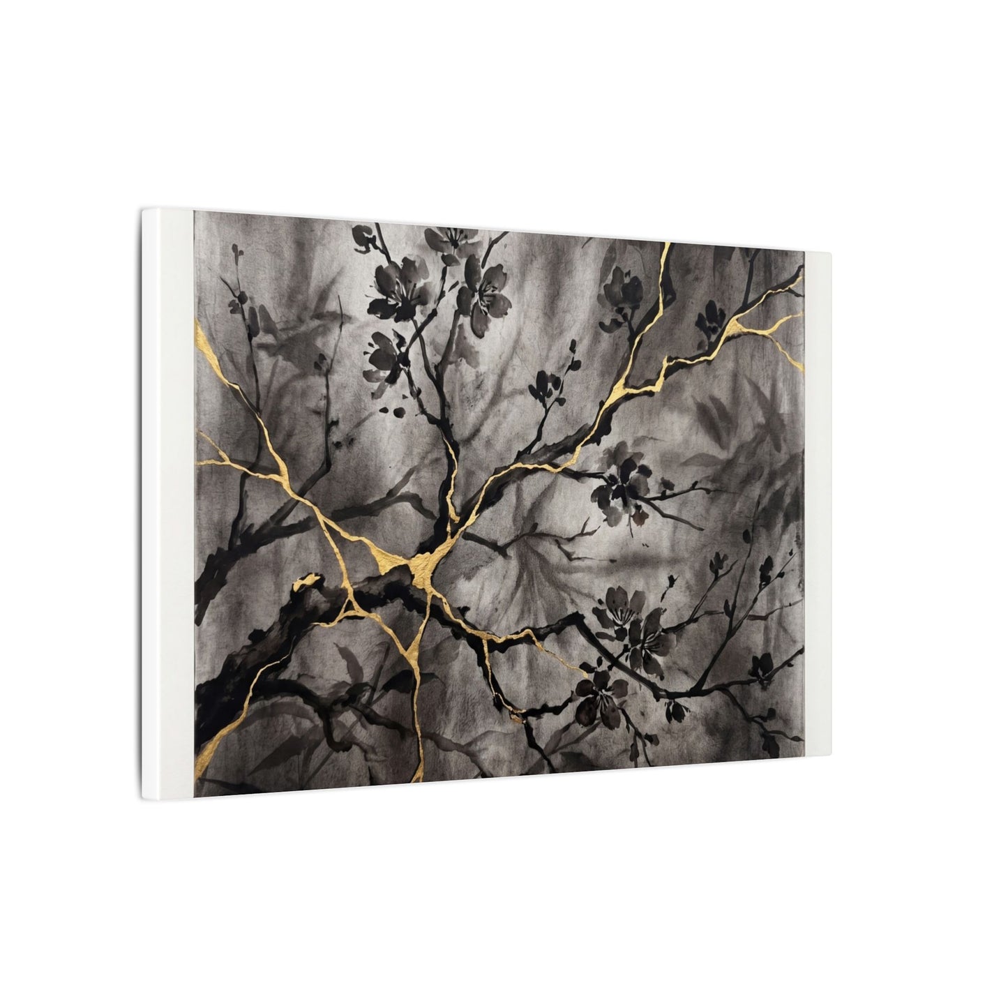 Kanso Cherry Blossom Canvas Art - Kintsugi Crackle Gold