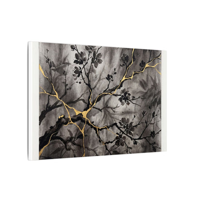 Kanso Cherry Blossom Canvas Art - Kintsugi Crackle Gold
