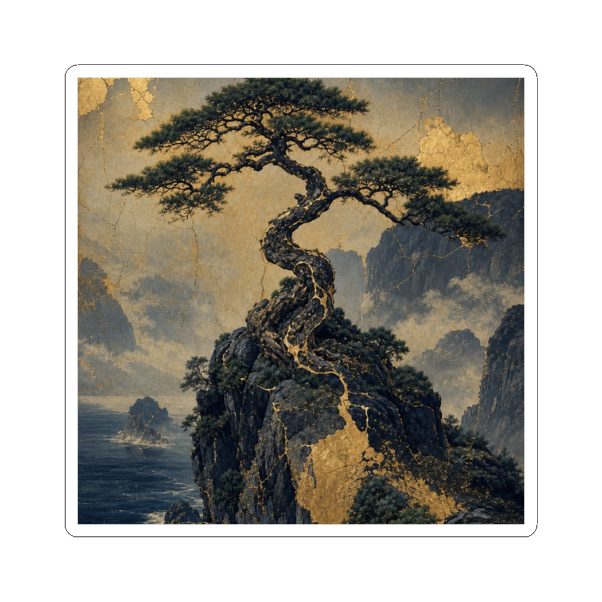 Beautiful Pine Tree Sticker - Crackle Gold Kintsugi