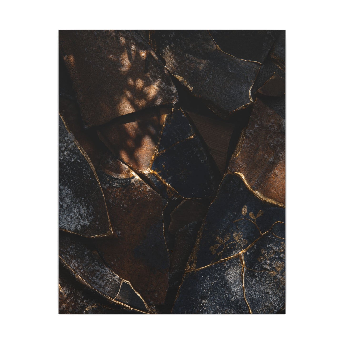 Fukinsei Broken Pottery Canvas Art - Dark Japandi Dark Texture
