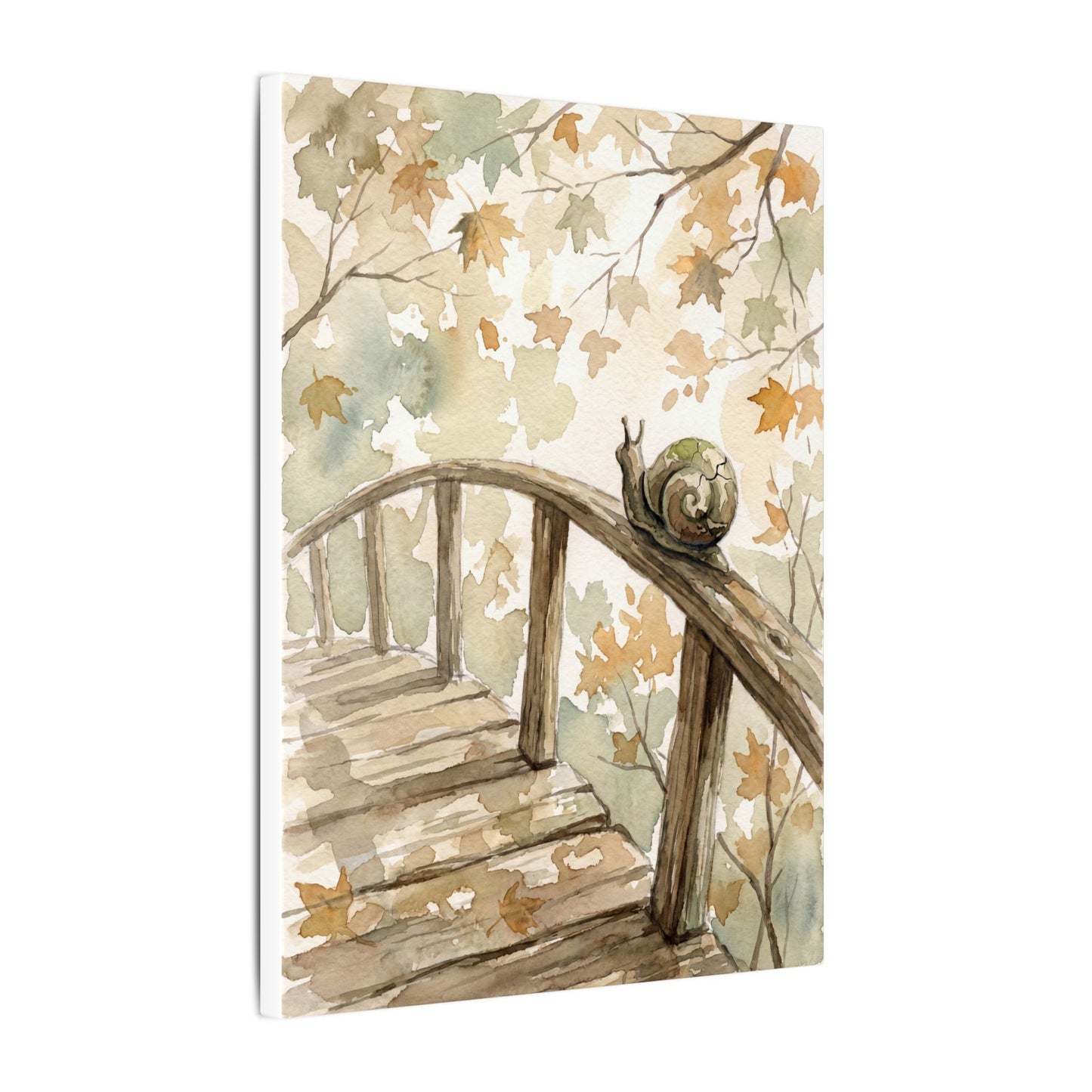 Wooden Bridge Canvas Art | Autumn Japandi Watercolor Art