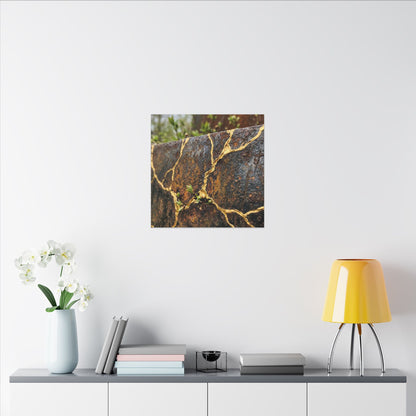 Mono No Aware Rust Patina Canvas Art - Kintsugi Gold Repair