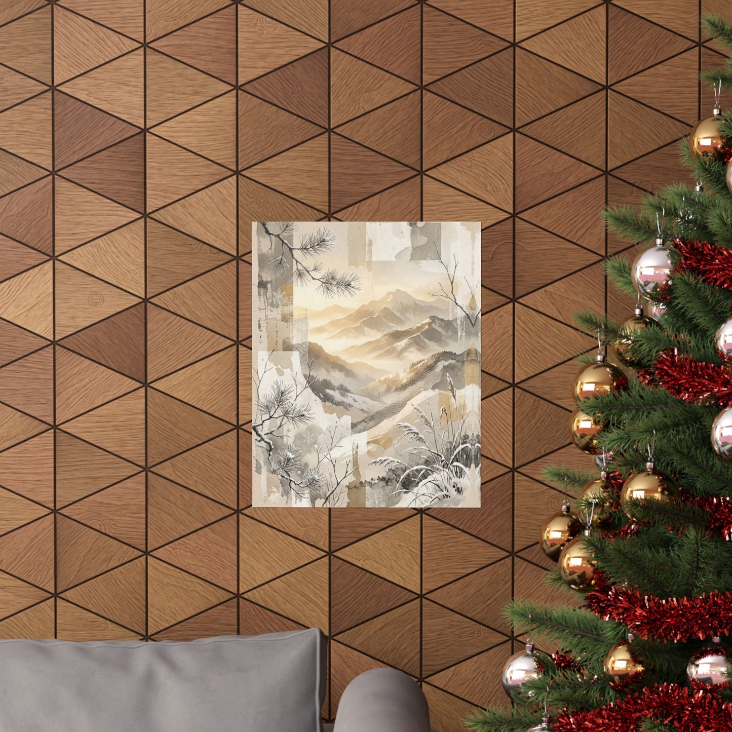 Mountain Mist Japanese Pattern Wall Art Print | Earthy Japandi Art