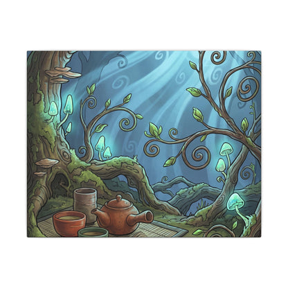 Spring Tea Ceremony Forest Whimsy Canvas Art | Cozy Decor