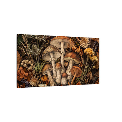 Autumn Dried Flowers Mushroom Illustration Canvas Art | Earthy Decor