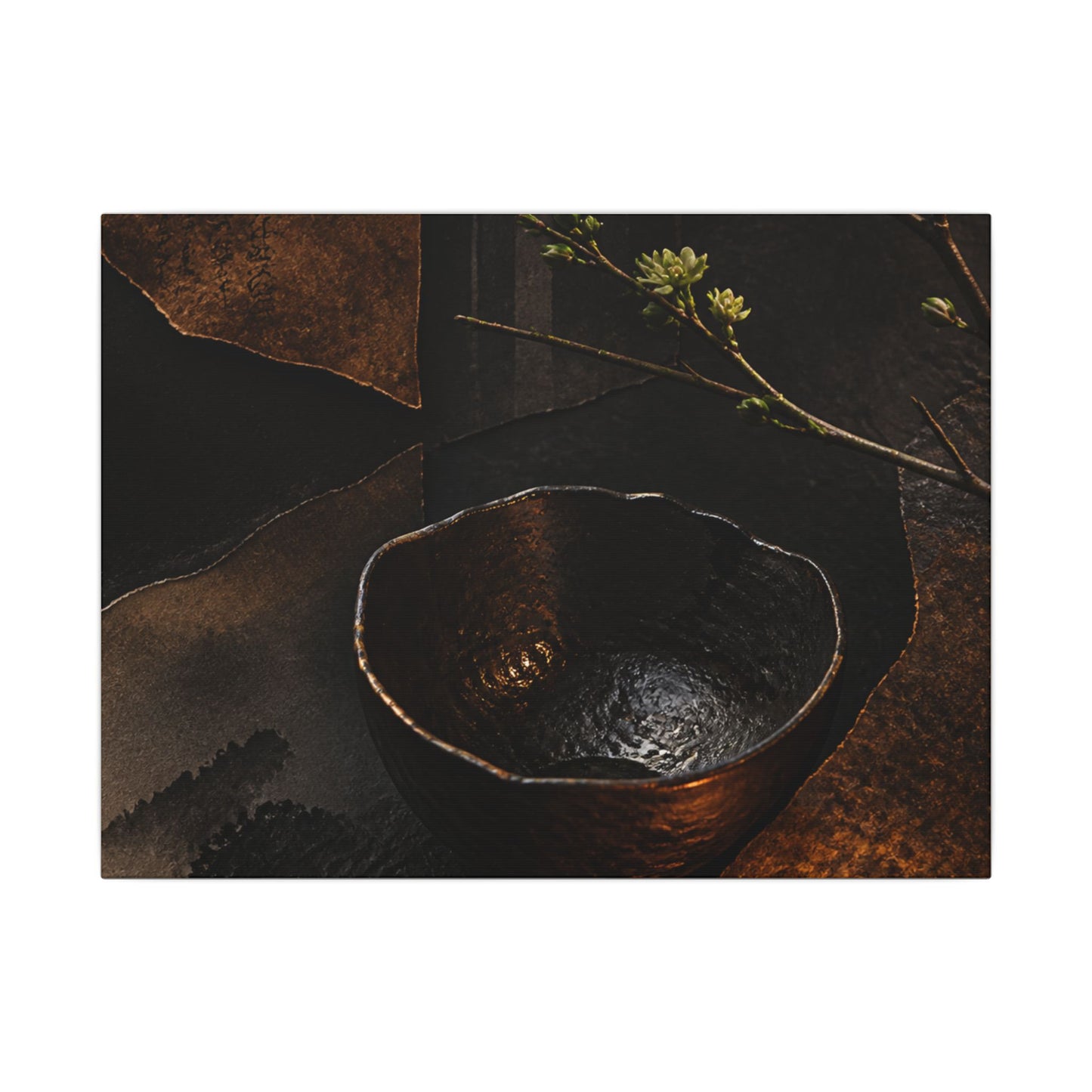 Atmospheric Ceramic Bowl Canvas Art - Shadow Zen Dark Japandi