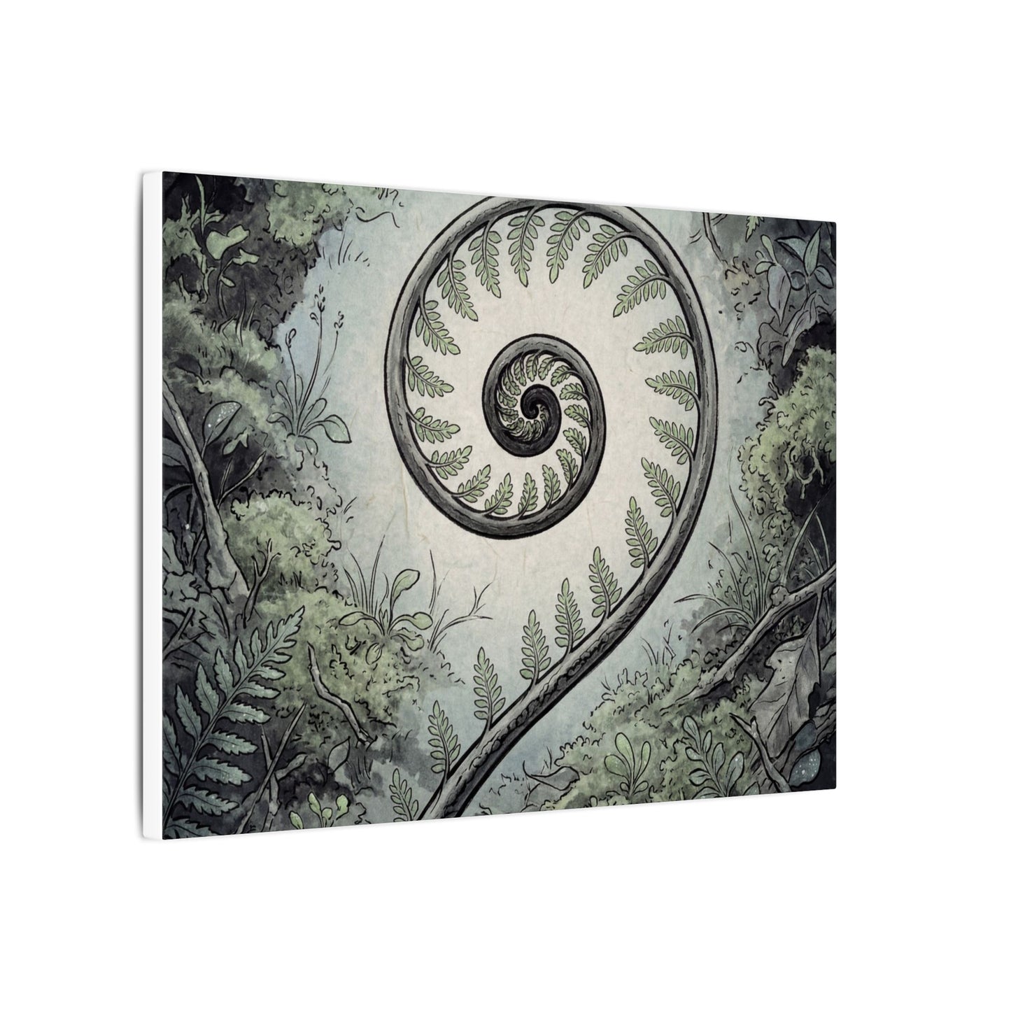Zen Fern Unfurling in Dawn | Ukiyo E Inspired Canvas Art
