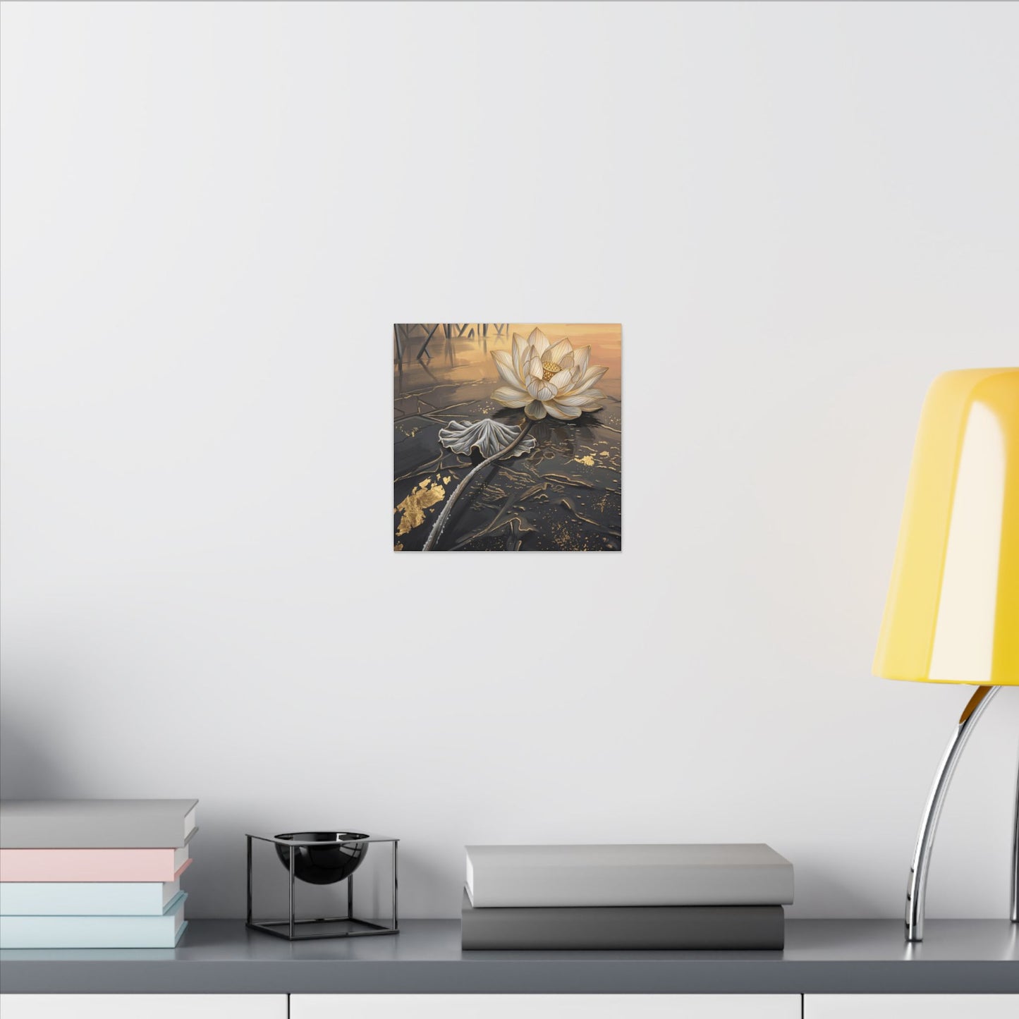 Kintsugi Lotus Flower in Golden Hour | Gold Vein Canvas Art